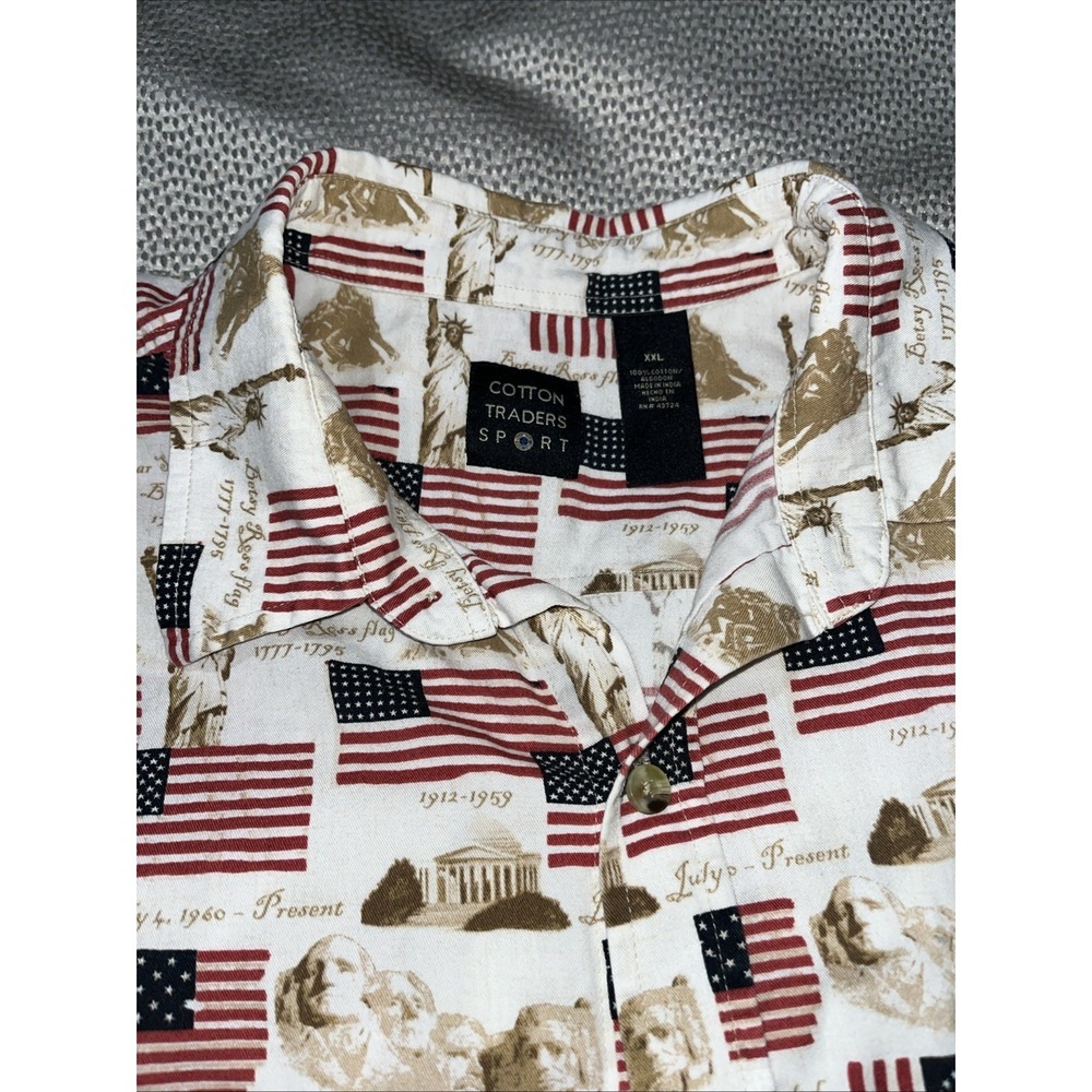 Cotton Traders Sport 2XL American Flag Print Button-Up Short Sleeve Shirt - Picture 2 of 9